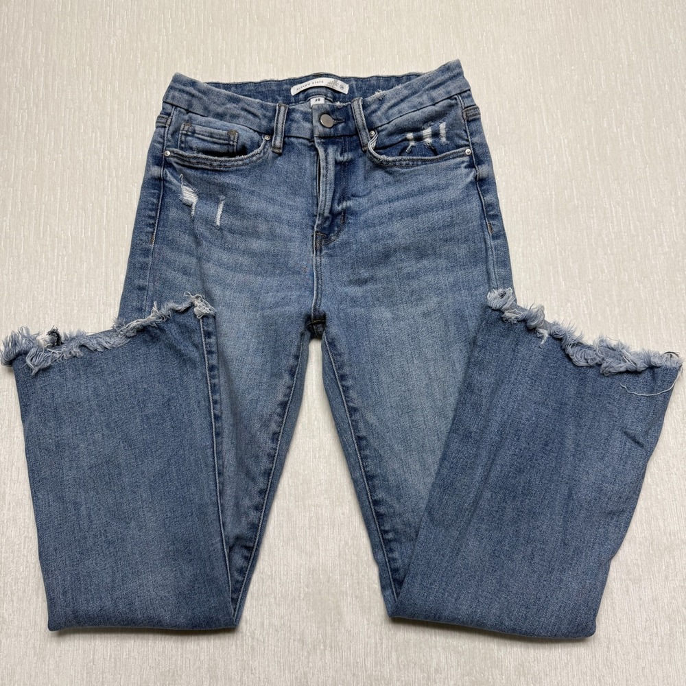 Altar'd State Flare Jeans Women 28 Blue Denim Cotton Distressed Mid Rise Raw Hem
